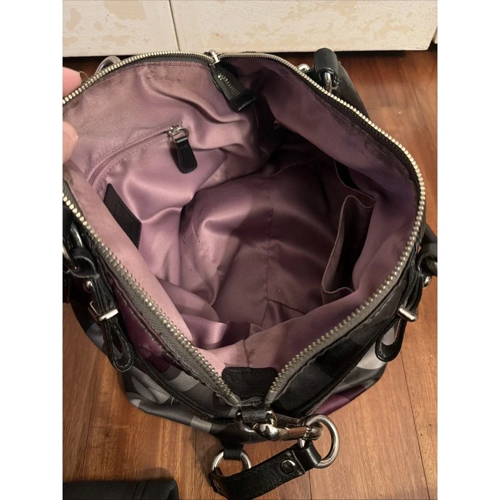 Coach Madison Sophia Sateen Clover Purse Handbag Black Purple Gray 15946